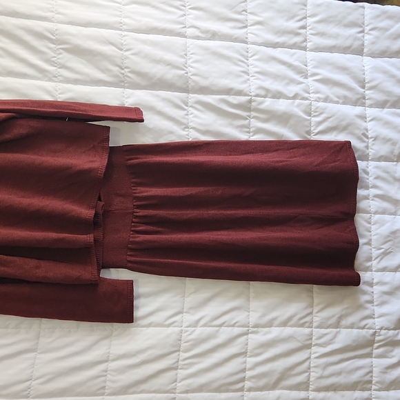 LAURA PETITE BY ALYZIA 2PC  SKIRT AND BOTTON DOWN SWEATER BURGUNDY SIZE 8 - Picture 7 of 12